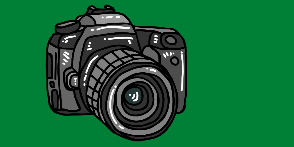 Camera on green background
