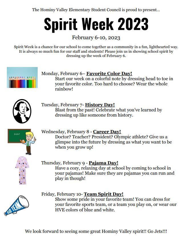 Spirit Week Hominy Valley Elementary