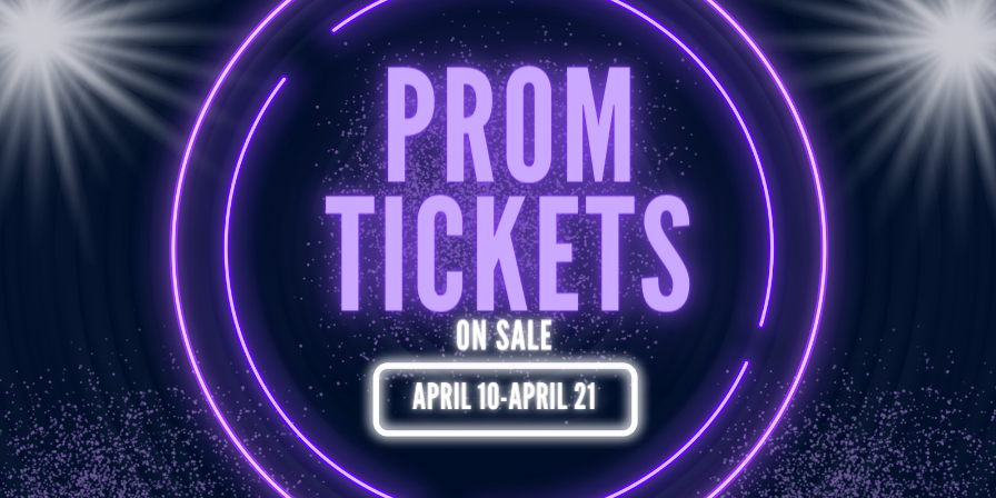 spot lights with text overlay that reads: prom tickets on sale April 10-21