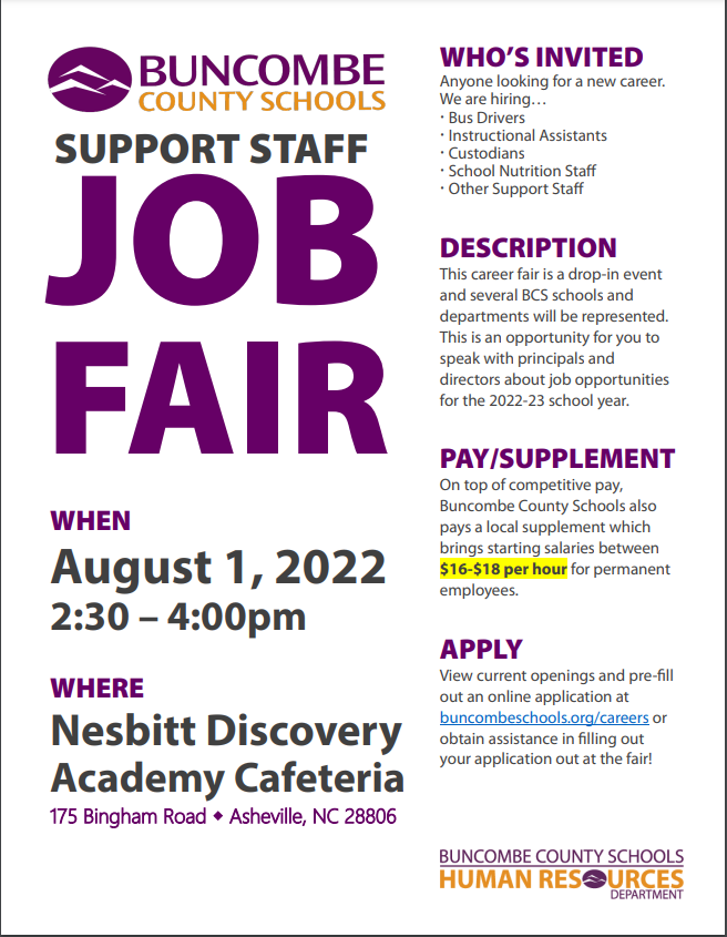 Support Staff Job Fair - August 1st