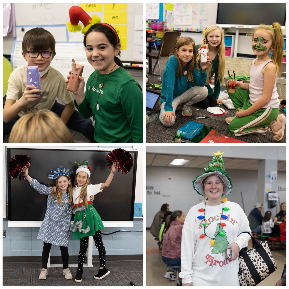 A collage of photographs showing off the activities in the article the students participated in for the holidays