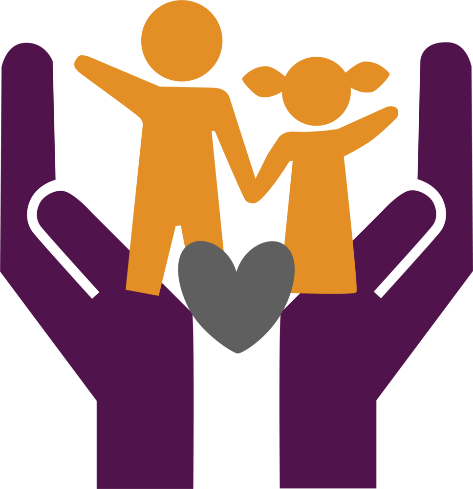 An icon of two hands supporting a male and female student with a heart in the middle, to represent student wellness and care