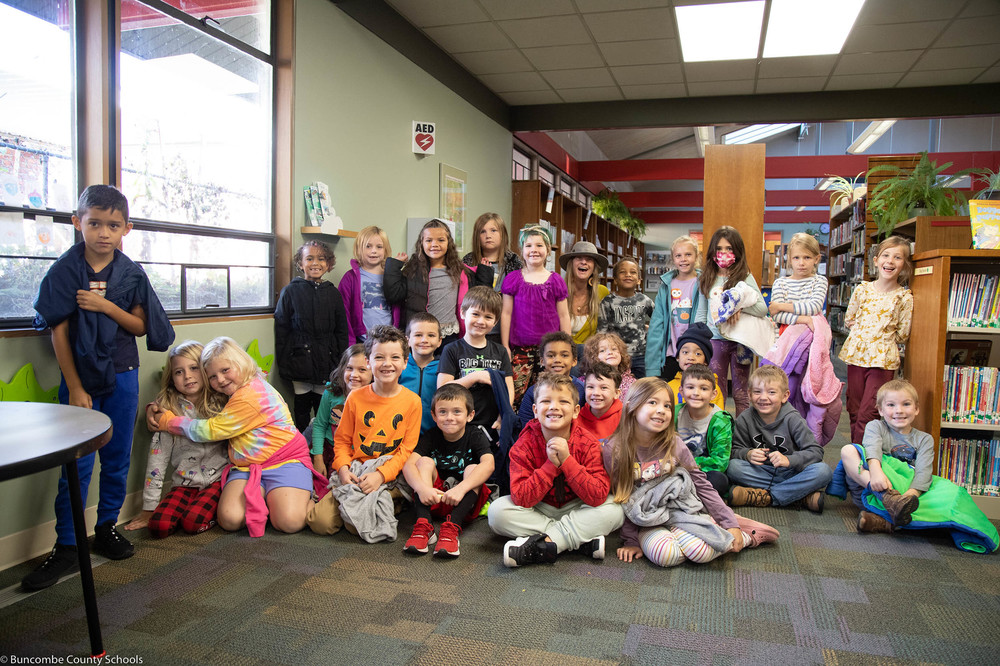 Students posing for a photo at the Black Mountain Library