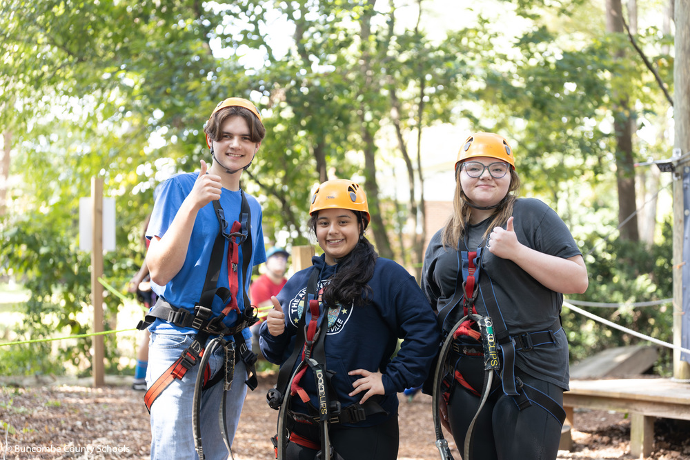 Students pose for a photo at the Asheville Adventure Center. 