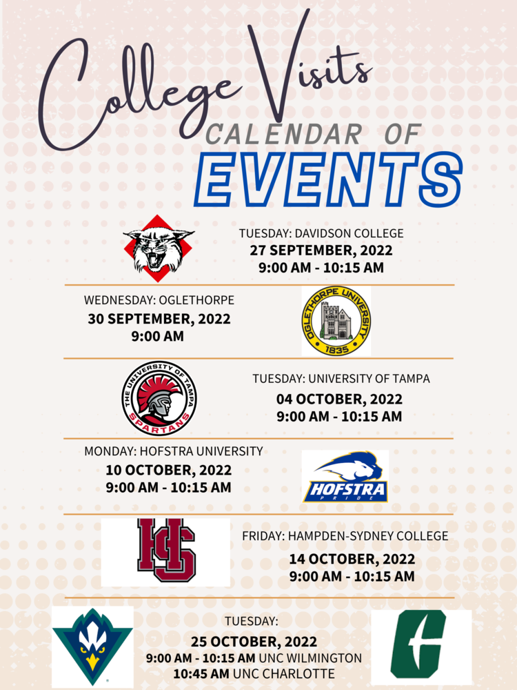 COLLEGE Visits dates and times pic