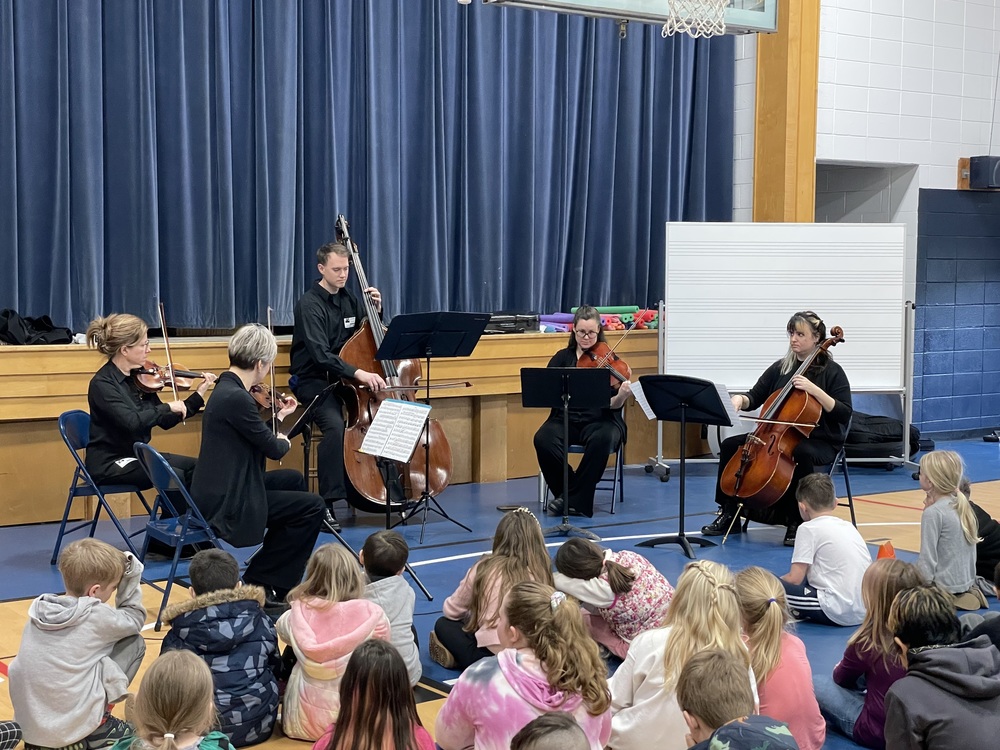 students listening to string quintet