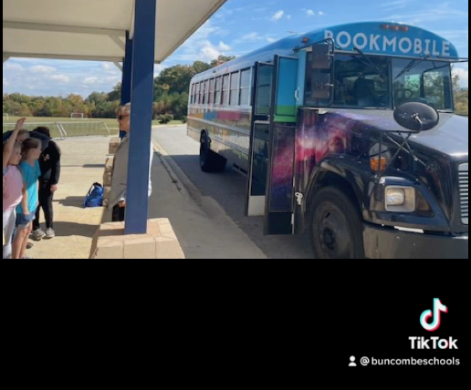 bookmobile and students with TikTok logo