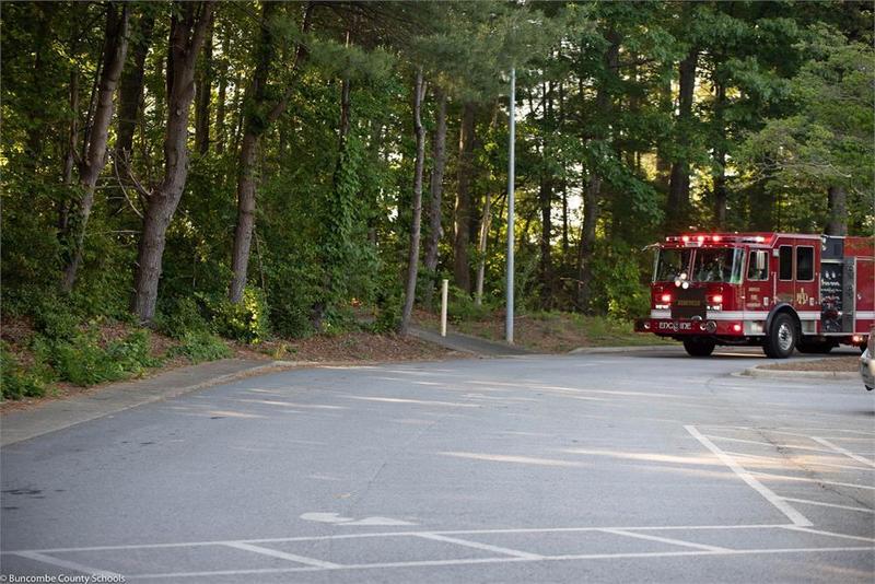 Fire truck pulling up to school