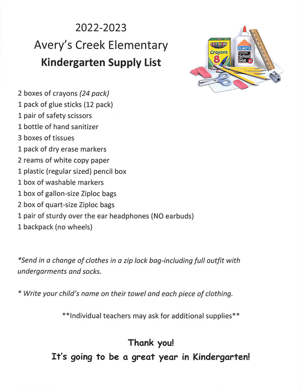 Kindergarten School Supply List 22/23