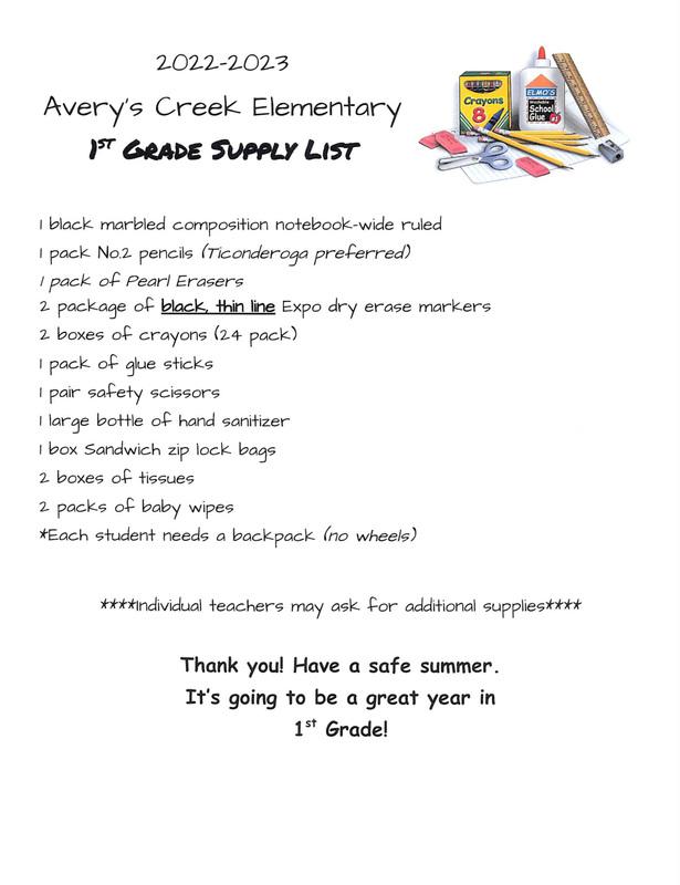 1st Grade Supply List 22/23