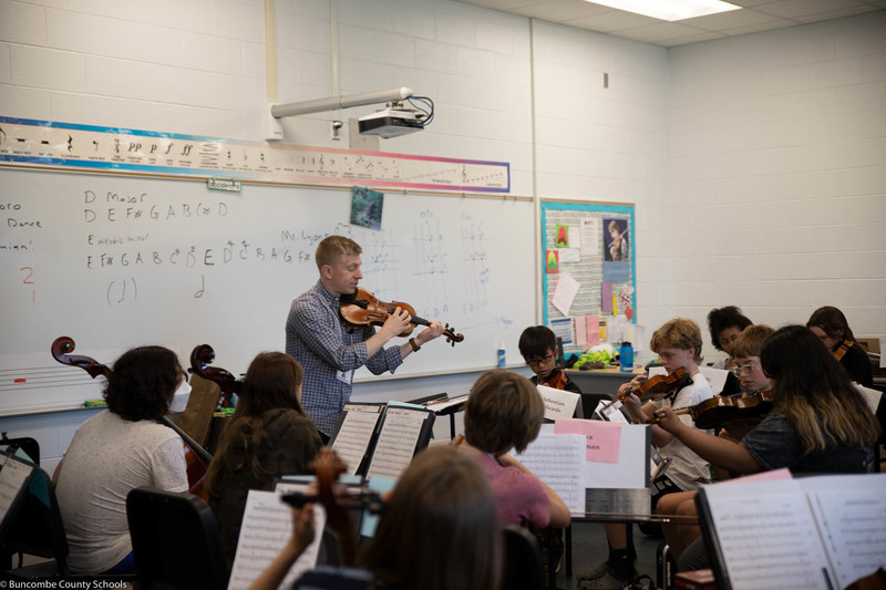 Students working on musical skills at the second annual Strings Summer Bash Camp.