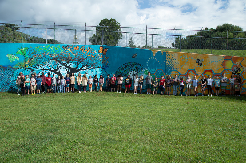 6th Graders in front of the Baseball Mural