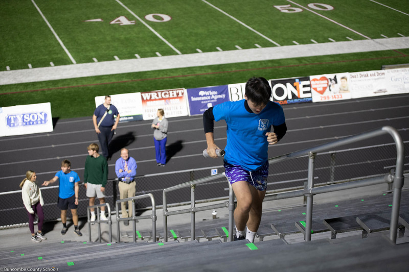 Student participating in the stair climb.