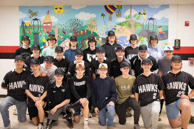 Group photos of the baseball team at North Buncombe Elementary