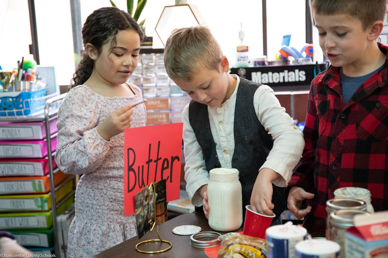 Students made homemade butter, and tasted it.